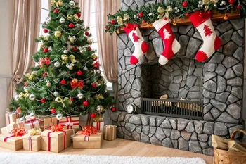 

Vinyl Photography Background Christmas Fireplace Computer Printed Customizd children Photo Christmas Backdrop for Photo Studio