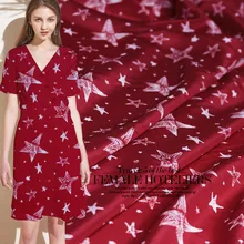Глубокий красный пятиконечная звезда печатных Шелковый креп де шин Летнее шелковое платье высокого класса пользовательские ткани