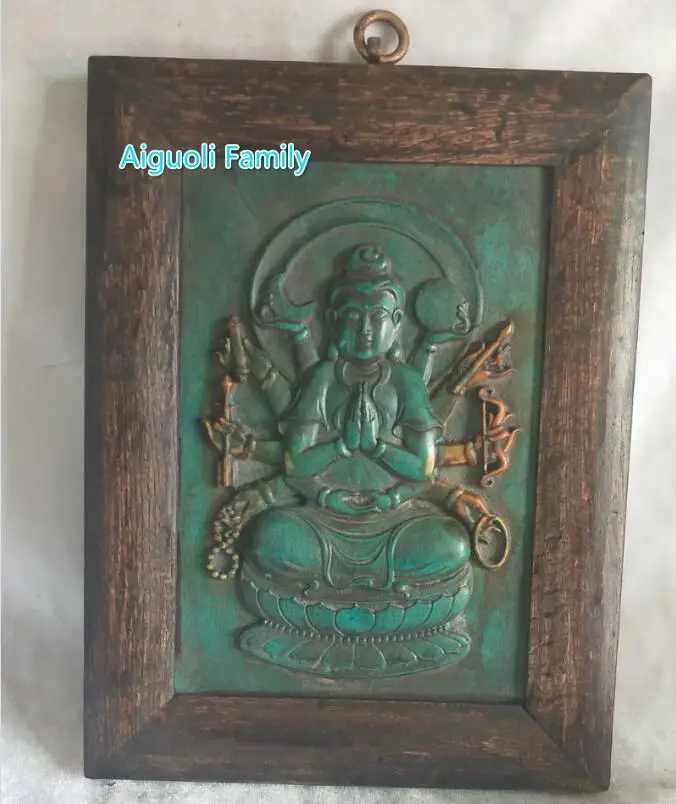 

Art Collection Chinese Old Green Stone Carved 8-arm Guanyin Heart Sutra Scriptures Wall hanging,Home Wall decoration Craft