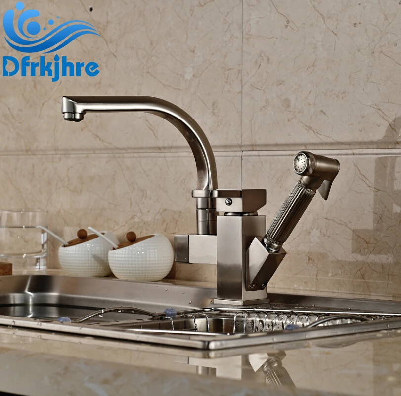 

Brief Nickle Brushed Kitchen Faucet Deck Mounted Swivel Mixer Tap robinet cuisine
