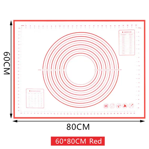 80*60 см/70*50 см/60*60 см/60*50 см Большой размер антипригарный силиконовый коврик для выпечки многоразовый коврик для выпечки инструмент для выпечки пищевой BPA бесплатно - Цвет: 80x60CM Red