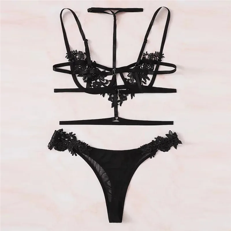 Women Lingerie Corset Lace Underwire Racy Muslin Sleepwear Underwear Tops And Briefs Solid Bielizna Damska Komplety
