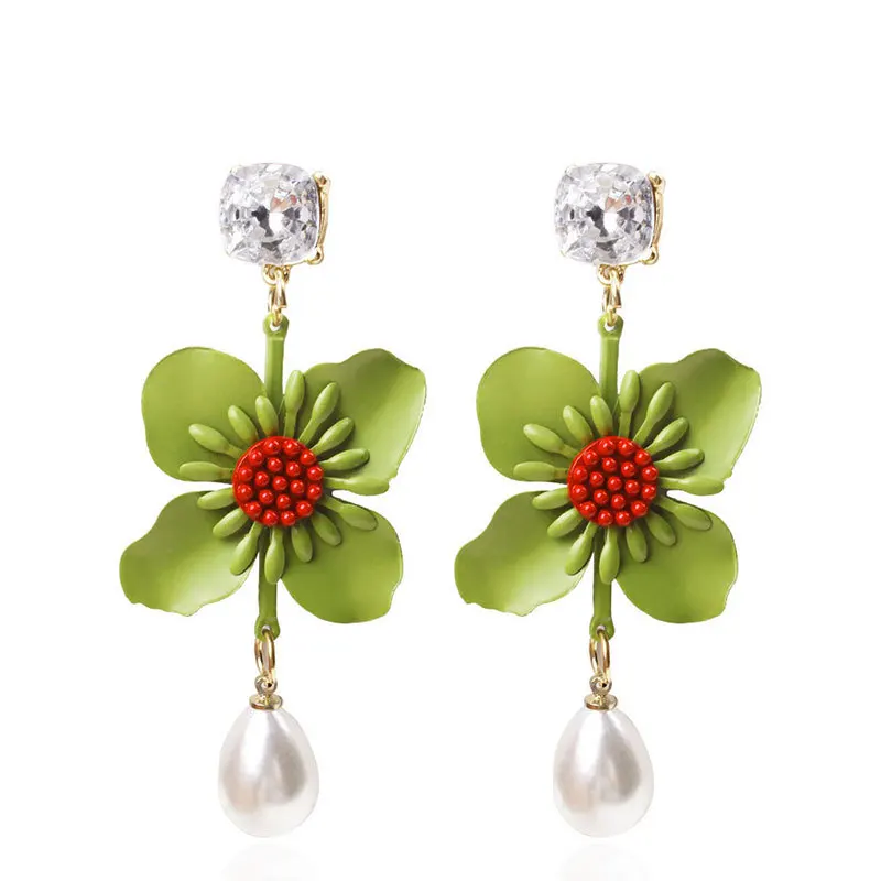 

Dangle Earrings Female 2018 Flower Rhinestone Pearl Kolczyki Boho Drop Long Oorbellen Bohemian For Women Pendientes Jewelry