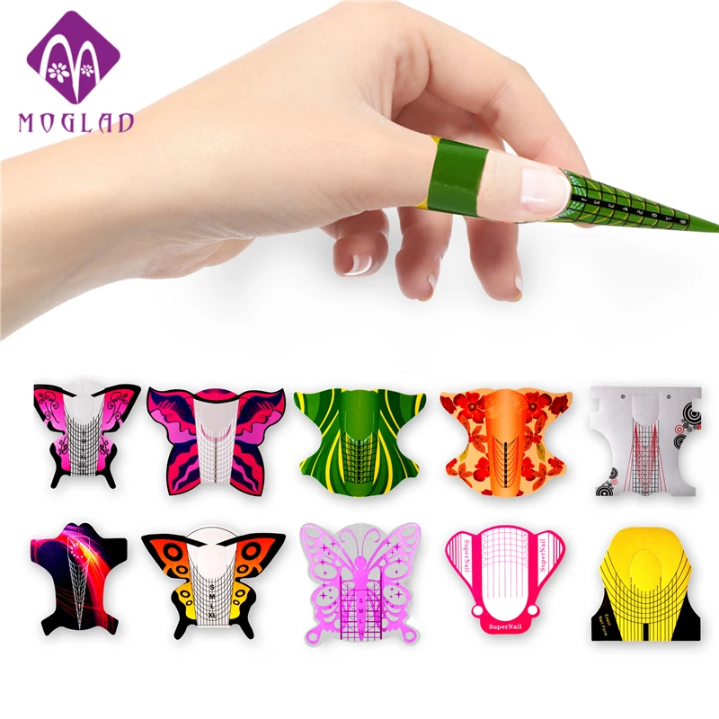 

Moglad 100pcs/lot Butterfly nail forms Nail Tools Nail Sculpting Extension Forms Sticker Nail Forms UV Gel Acrylic French
