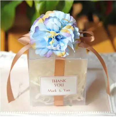 Романтическая Высококачественная Красивая свадебная коробка с именами и датой, свадебные коробки с цветами - Цвет: blue flower