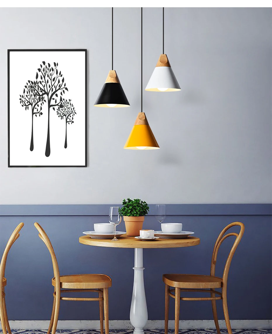 [DBF] скандинавские комбинированные подвесные светильники из натурального дерева, современные красочные светильники для ресторана, кофейного освещения, спальни, железа+ твердой древесины, E27 держатель