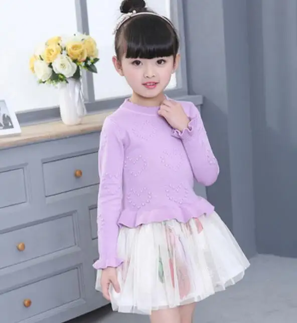 small heart purple Г. Весенне-осенне-зимнее платье принцессы с длинными рукавами и цветочным рисунком для девочек от 3 до 8 лет Детские платья для девочек, Детский свитер вязаная одежда JW2744 - Цвет: small heart purple