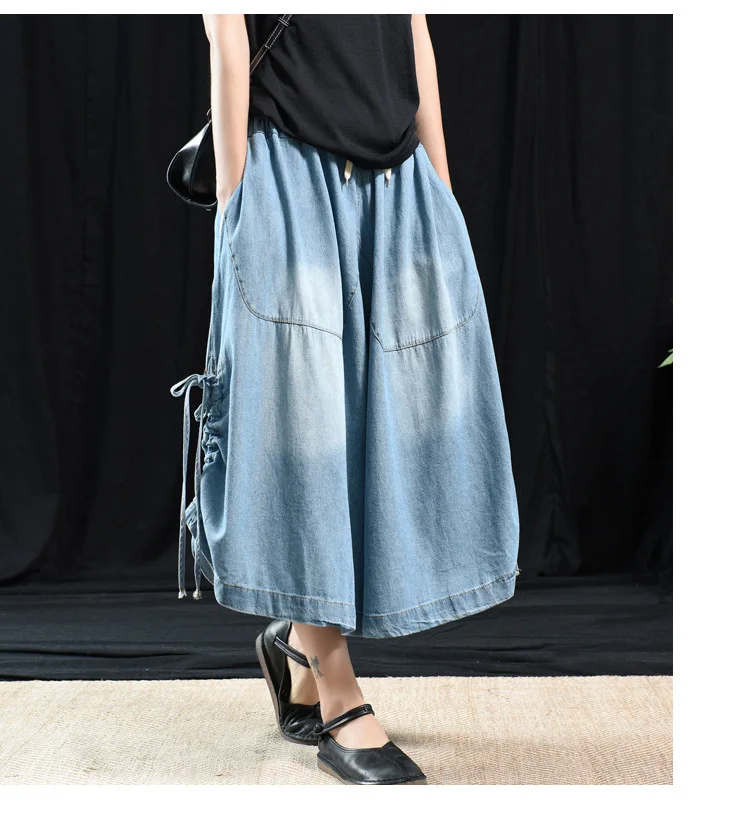 Весенние осенние винтажные джинсы женские эластичные с высокой талией Твердые шнурки широкие брюки повседневные свободные брюки длиной