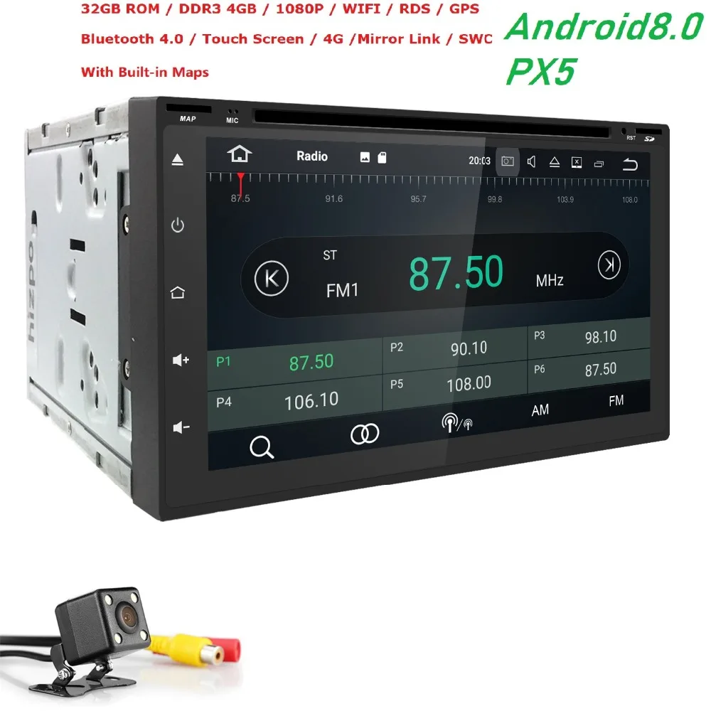 Sale 7"Universal 2 din car radio gps android8.0 PX5 8OctaCore 4GB RAM 32GB ROM Car Stereo Player GPS Navigation Bluetooth USB CAM MAP 4