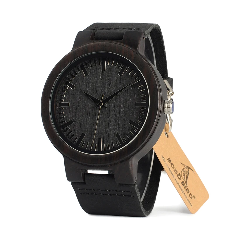 BOBO BIRD L-C27 Antique Black Wood Watches Leather Band Casual Quartz Watch for Men in Paper Gift Box Drop Shipping Men Reloj