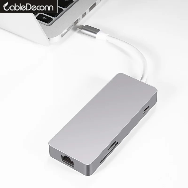 Thunderbolt3 док-станция USB C концентратор USB3.1 типа c на HDMI; Ethernet адаптер tf/sd кард-ридер кабель для macbook pro2017dell xps