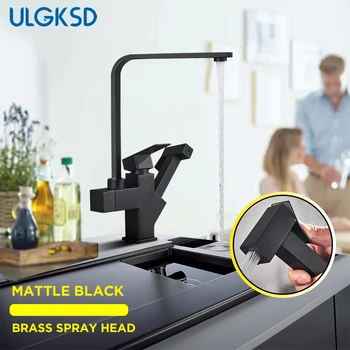 

ULGKSD Kitchen Faucet Brass Pull Out Spray Head Deck Mount Kitchen Sink Faucet Single Handle Hole Para Mixer Sink Tap