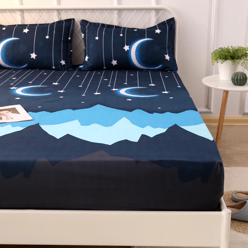 Новая Луна печать темно-синяя кровать наматрасник протектор Воздухопроницаемый домашний текстиль наматрасник Захваты постельное белье