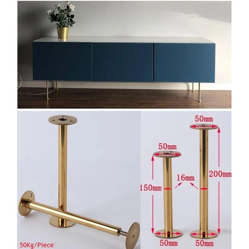 

4Pcs Slim Stainless Steel Gold European Furniture TV cabinet Coffee Bar Sofa Seat Adjustable Feet Leg