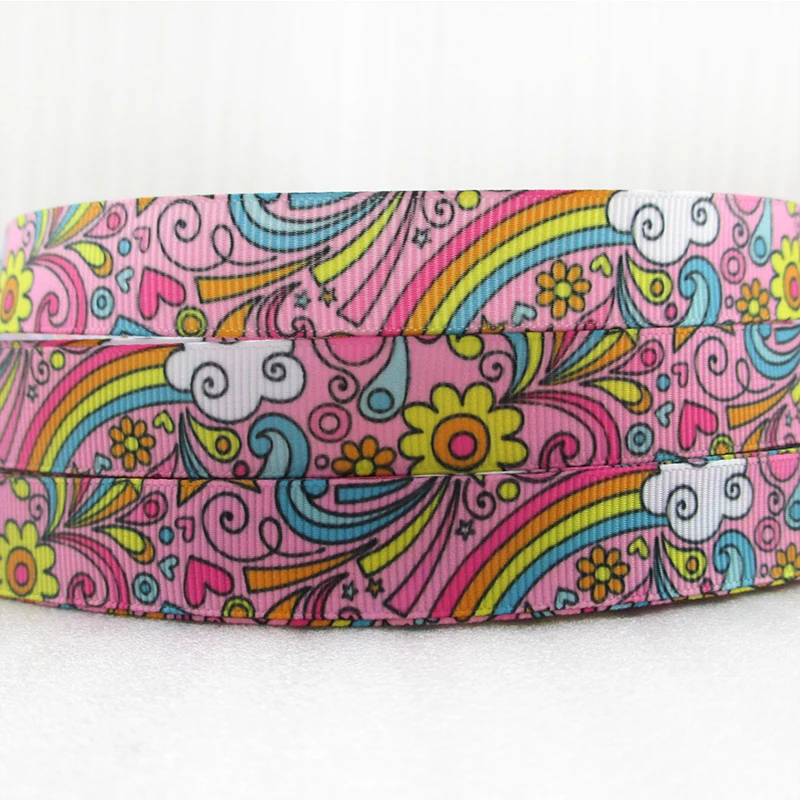 

10Y45620 5/8"(16mm) flower rainbow high quality printed polyester ribbon 10 yards, DIY handmade materials, wedding gift wrap