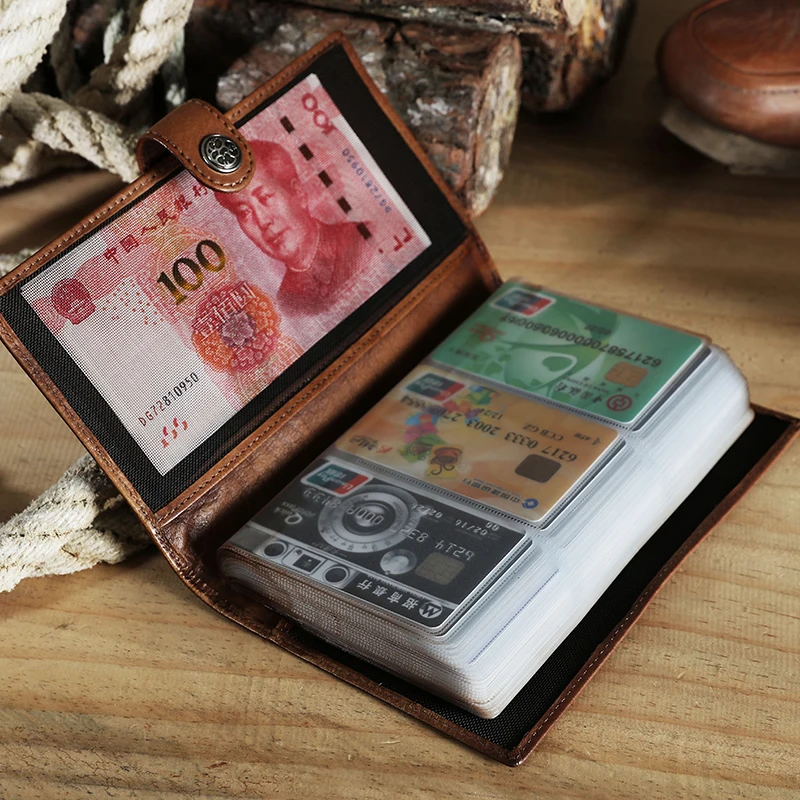

108 card holder Handmade leather wallet men's multi-card retro long card credit buckle purse large-capacity business men wallet