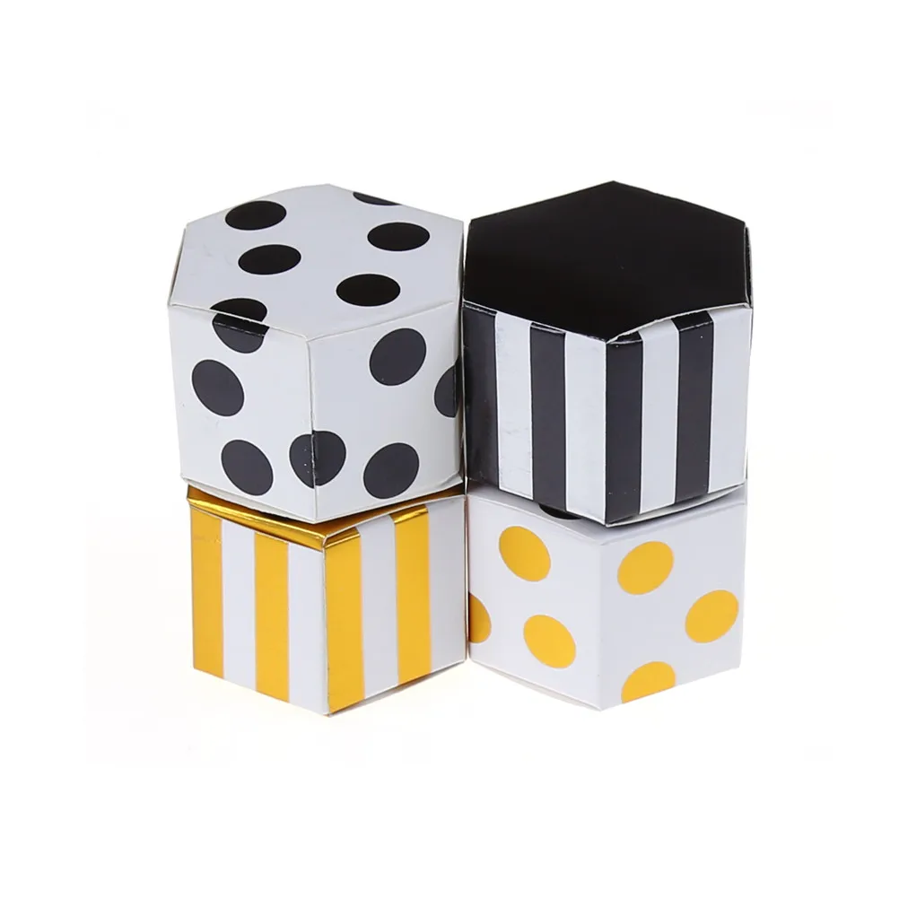 Wedding Kids Birthday Party Decorations Gift Boxes Creative Gold Black Dot Stripe Paper Candy Box Baby Shower Favors 10 Pcs/set