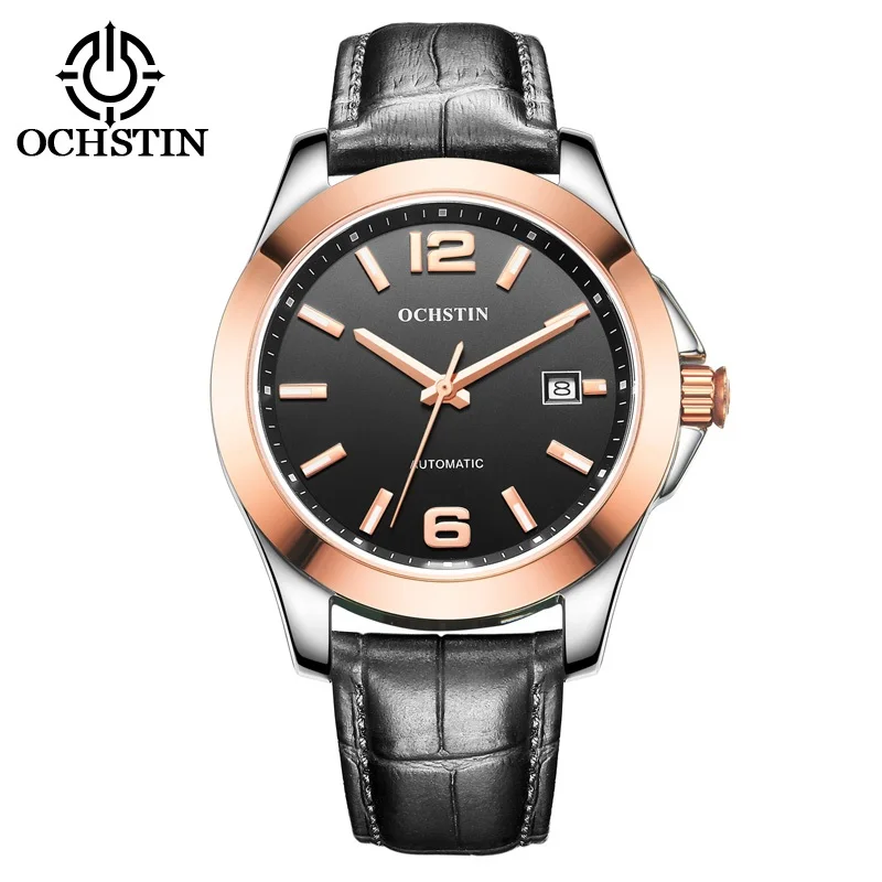 

OCHSTIN 2016 Luxury Mens Automatic Mechanical Watch Sapphire Big Dial Men Date Watch Military Black Leather Luminous Sport Watch