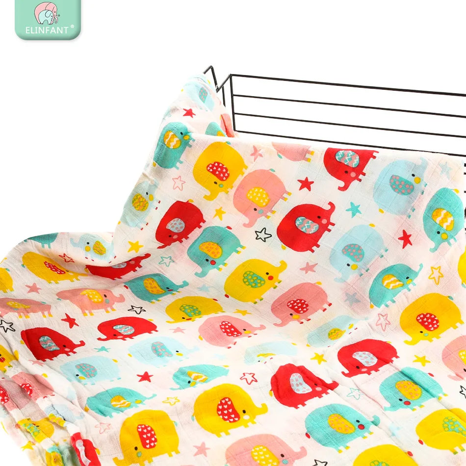 

Elinfant 2 layers muslin bamboo fiber Multi-usage swaddle baby Muslin receiving Blanket Bath Towel Newborn Swaddle Quilt