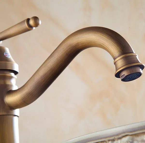 Antique Brass Gooseneck Single Handle Swivel Kitchen Bathroom Sink Basin Faucet Mixer Taps anf215
