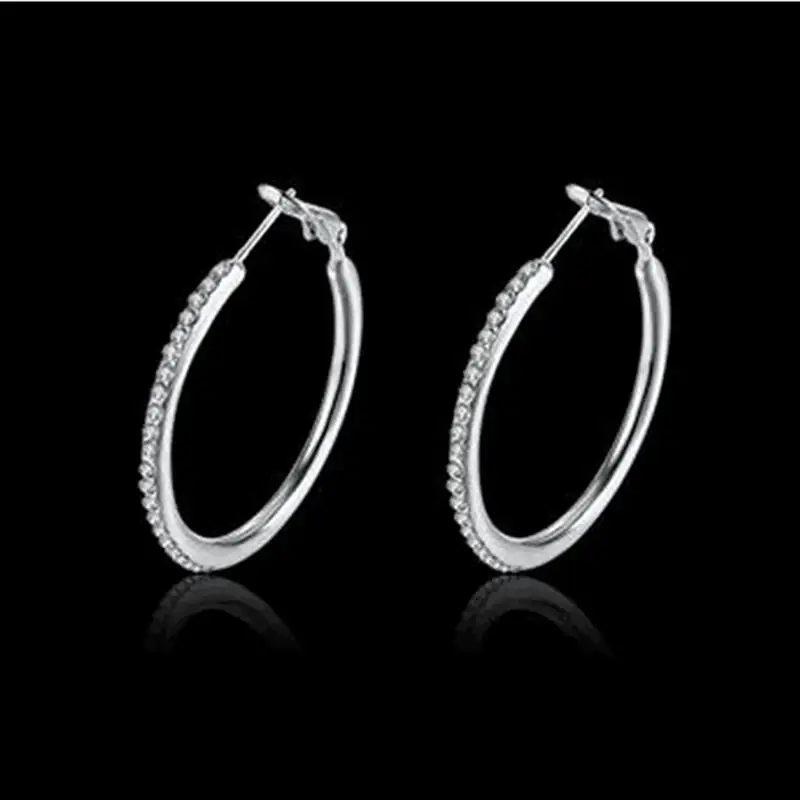 White Gold Модные женские круглые чешские серьги-петли с золотыми вставками, 3 цвета, Женские Ювелирные украшения для ушей, подарок на свадьбу, не вызывает аллергии - Окраска металла: White Gold