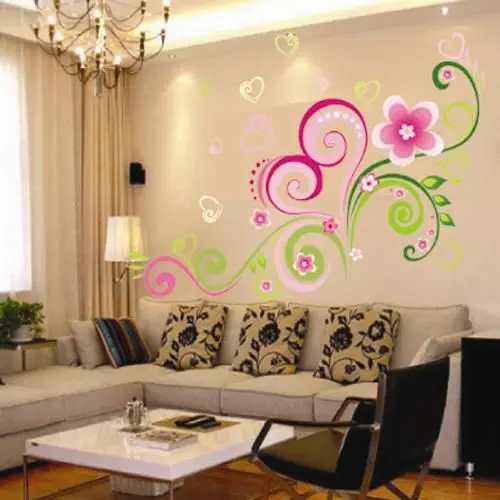 heart shaped flower vine wall sticker home decor decal removable art