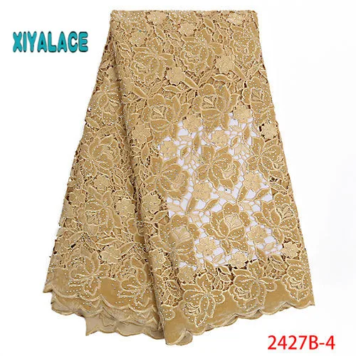Африканская кружевная ткань высокого качества нигерийские кружевные ткани гипюр шнур ткань расшитый французский фатин кружевная ткань YA2427B-2 - Цвет: 2427B-4