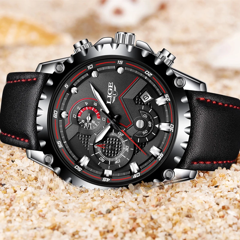 LIGE Mens Watches Top Brand Luxury Quartz Watch Men Casual Waterproof Stopwatch Chronograph Clock Sports Watch Relogio Masculino