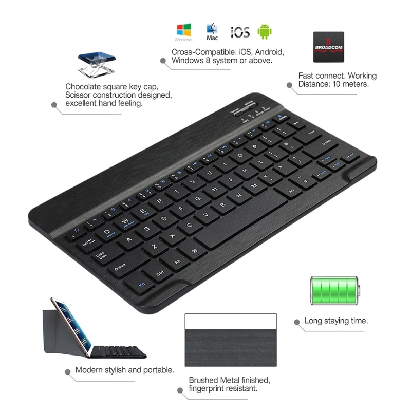 

Folding Keyboard Bluetooth Case Leather Cover Folio Stand For 9"-10.1" Tablet