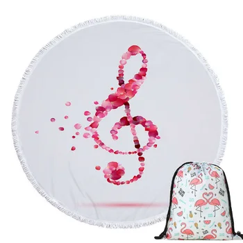 

Music Note Beach Towels with Drawstring Backpack Bag Shower Summer Round Microfiber Towel Yoga Mat Blanket Towel with Tassels