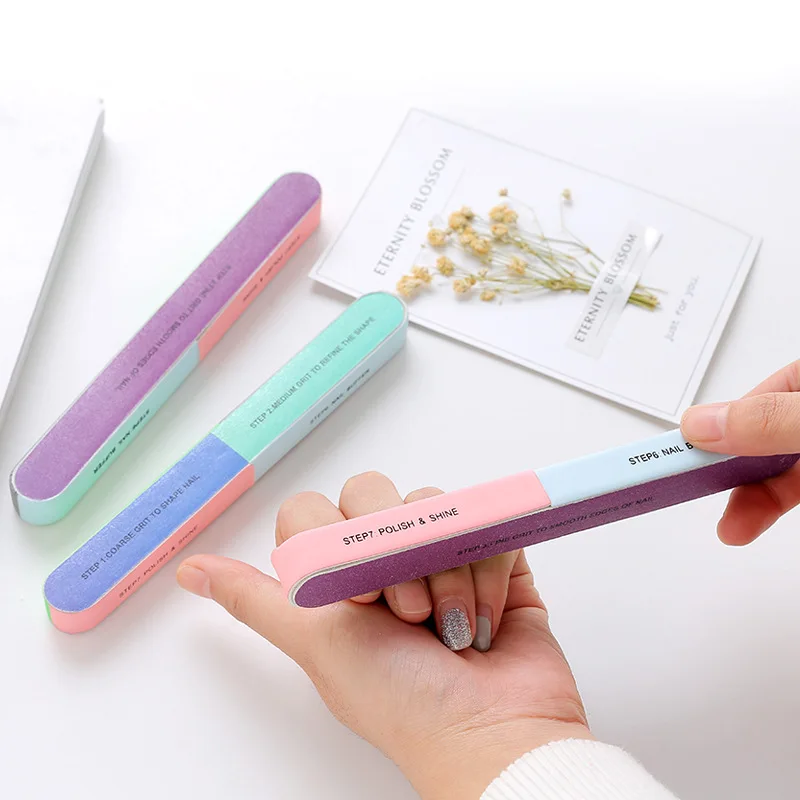 

4Pcs Six-Sided Polishing Nail File Tool Creative Printing Sanding Pro Nail File 7 Steps Manicure Pedicure Buffer Nail Art Tools