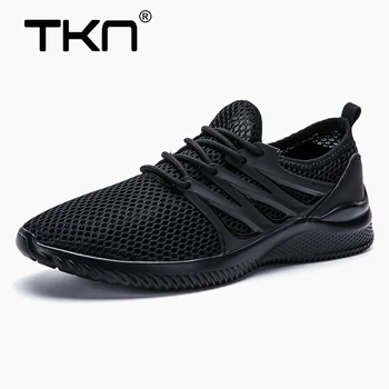 

TKN 2019 Spring Men Breathable Sports Running Shoes Outdoor Grey Black White Athletic Laces Light Weight Shoes for Male Sneakes