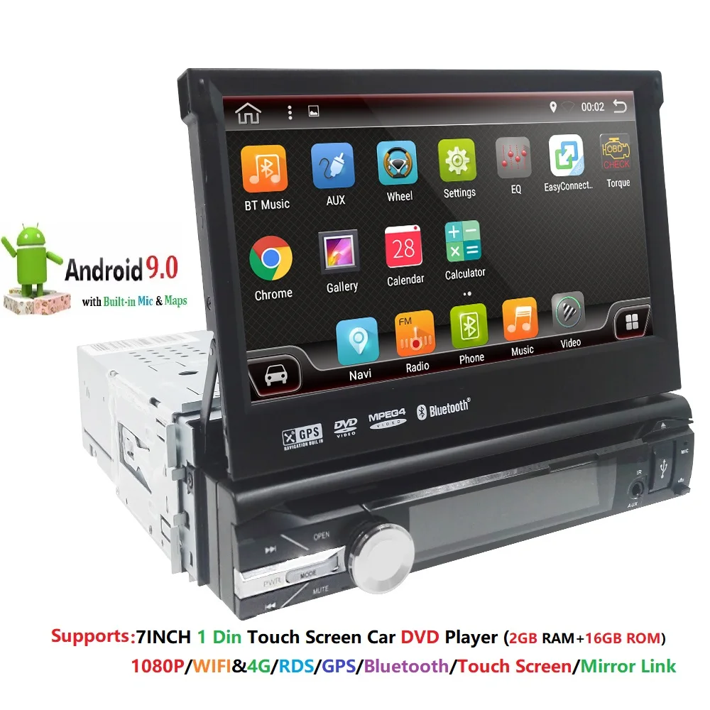 2G ram 1 Din Android 9,0 четырехъядерный автомобильный dvd-плеер для универсальной gps-навигации стерео радио wifi MP3 аудио USB SWC