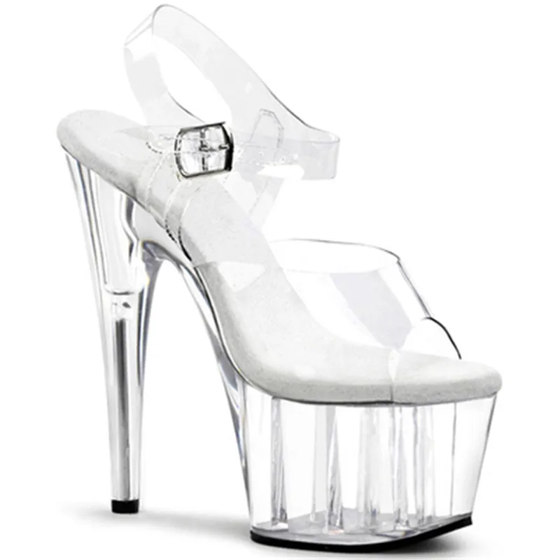 15 см босоножки с кристаллами на высоком каблуке пикантная обувь для танцев на шесте танцевальная обувь на толстой подошве для сцены - Цвет: Прозрачный