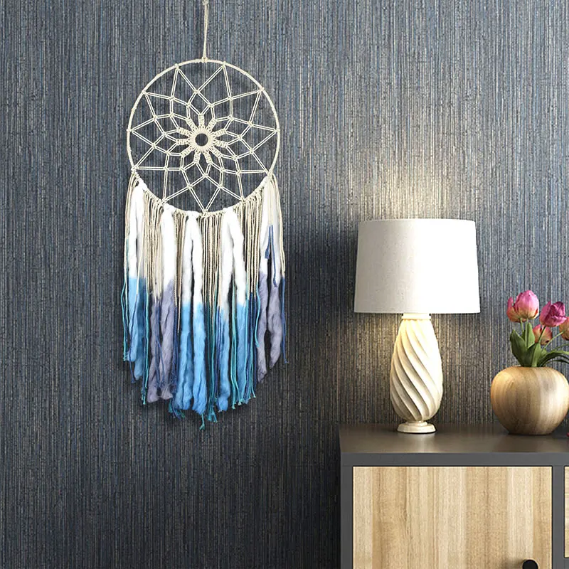 

Nordic Wind Chimes Handmade Indian Dream Catcher Net With Feathers 55 cm Wall Hanging Dreamcatcher Craft Gift Home Decoration