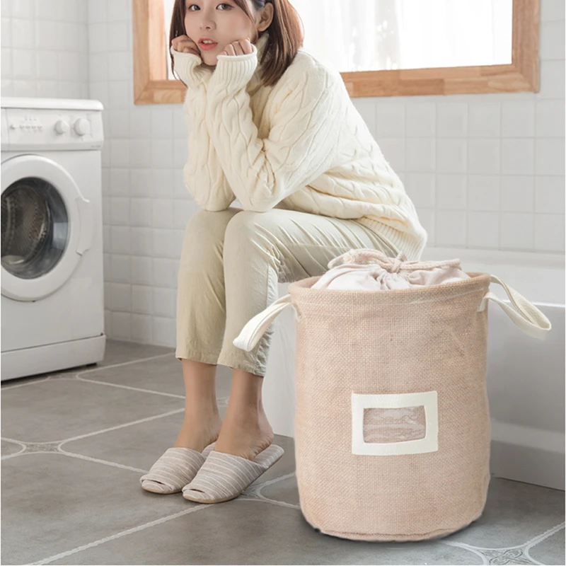 

Laundry Bags Basket Japanese-style Natural Jute Dirty Cloth Collect Bag Cloth Storage Foldable Organizer Storage Box