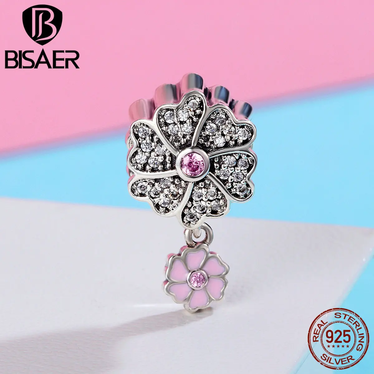 

BISAER Hot Sale 100% 925 Sterling Silver Charm Daisy Flower Petal Charm Beads fit Charm Bracelet DIY Silver Beads Jewelry GXC400