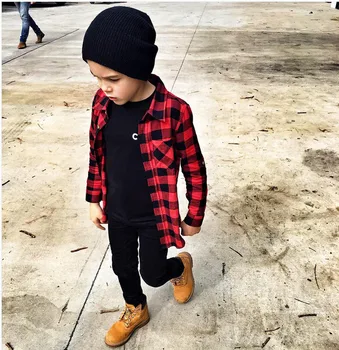

2018 NEW Cool Kids Boys Girls Red Plaid Check Shirt Cotton Long Sleeve Button Down Tops Lucky Child Tops shirt