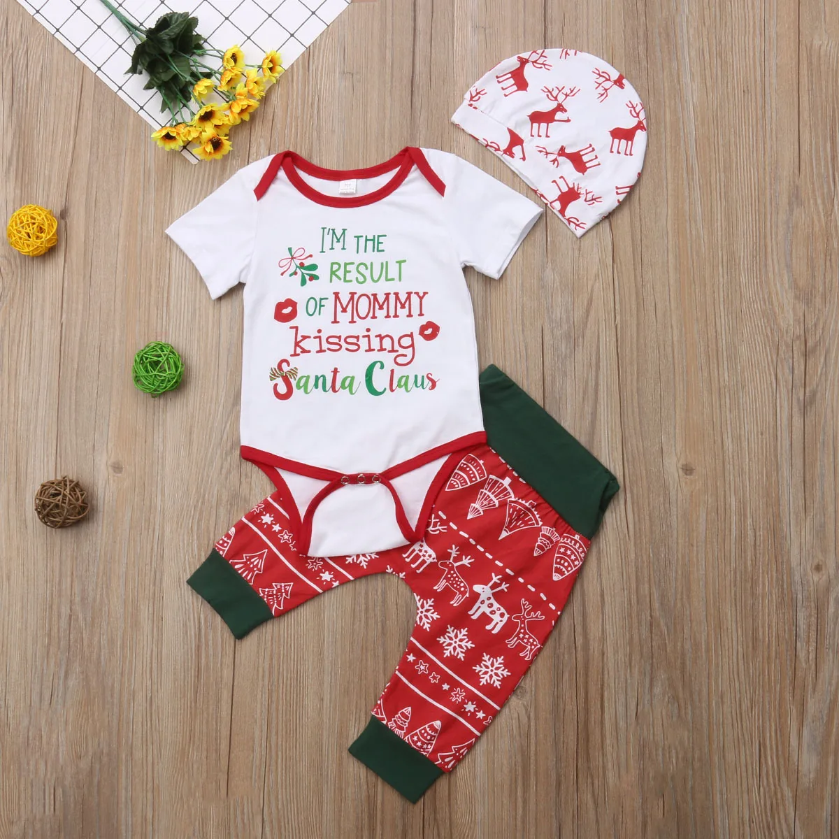 

Pudcoco Newborn Baby Boys And Baby Girls Unisex 3 Piece Set Christmas Clothes 2018 Funny XMAS Romper + Harem Pants + Hat 0-18M