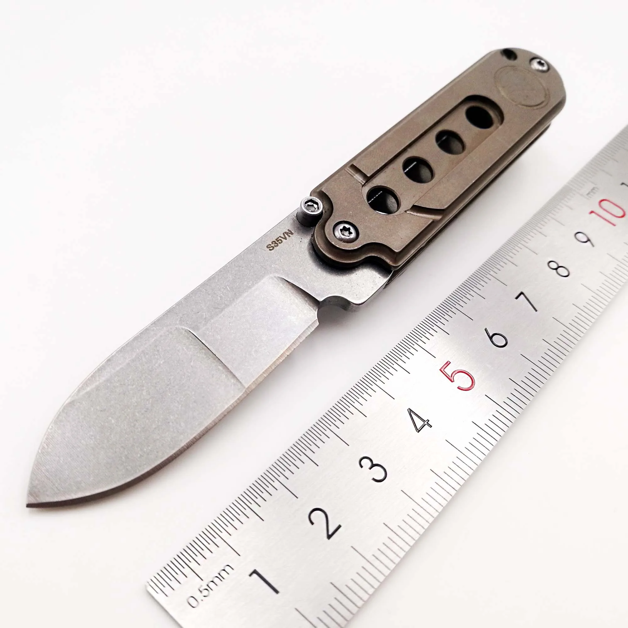 JSSQ Мини Складной нож S35VN лезвие титановая ручка шарикоподшипник карманные ножи мульти выживания Охота Кемпинг мульти EDC инструменты - Цвет: Brown