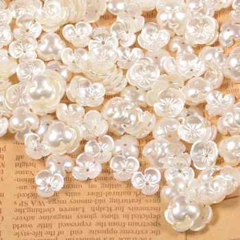 

New 100pcs 10mm Acrylic Flower Shape Loose Beads ABS Spacer Hole Imitated Pearl Beads For phone Sticker Jewelry Accessories