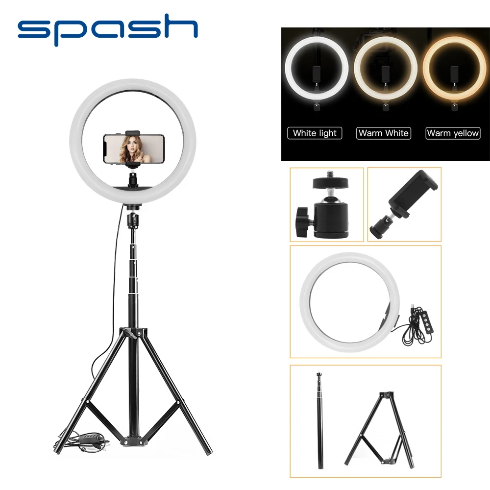 

spash 12 inches Ring Light with Tripod Phone Holder USB Circular Lamp Dimmable 2700K/5500K 12W 160 LEDs Video Photography Light