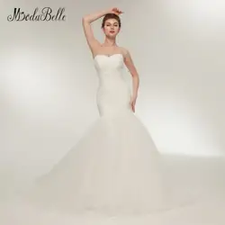 Modabelle 2018 пляжные свадебное платье Русалка Тюль Милая Плиссированные Vestido De Noiva простейших Свадебные Платья для женщин Дешевые