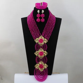 

Fuchsia Pink Wedding Accessories Bride Jewelry Set Wedding Crystal Necklace Set New Jewelry Free Shipping WD591
