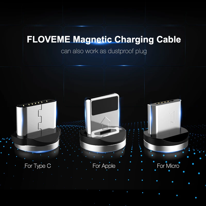 Магнитный кабель 3 в 1 FLOVEME 360 градусов для iPhone X 8 Lighting Micro USB Type C светодиодный