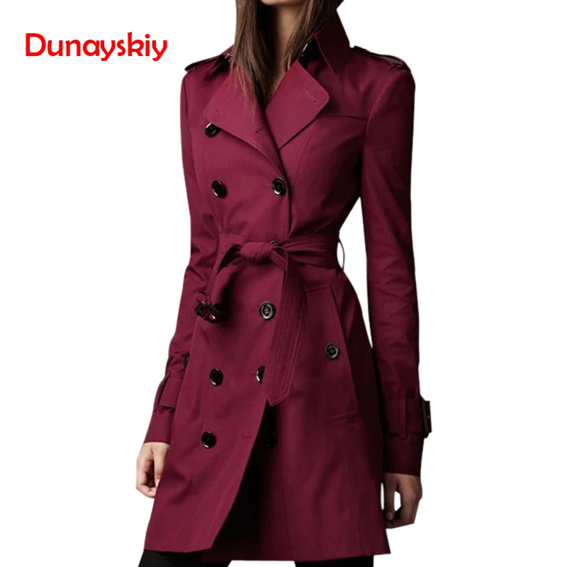 

Dunayskiy Women Spring Autumn Trench Coat Fashion Casual Long Sleeve Slim Double Breasted Female Clothes Long Trench Windbreaker