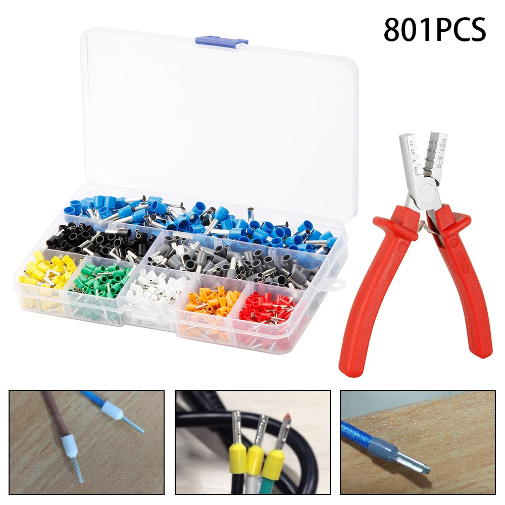 

801pcs Cable Wire Terminal Kit Connector Crimping Tool Set with Ferrule Crimping Pliers Ergonomically Designed Handle