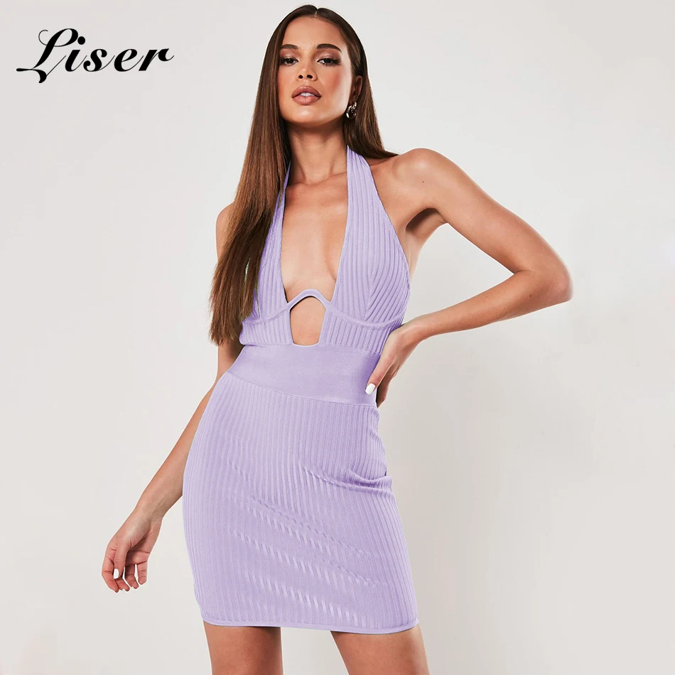 

Liser 2019 New Summer Women Dress Halter Neck Bandage Dress Sexy Bodycon Chic Celebrity Party Lavander Orange Dresses Vestidos