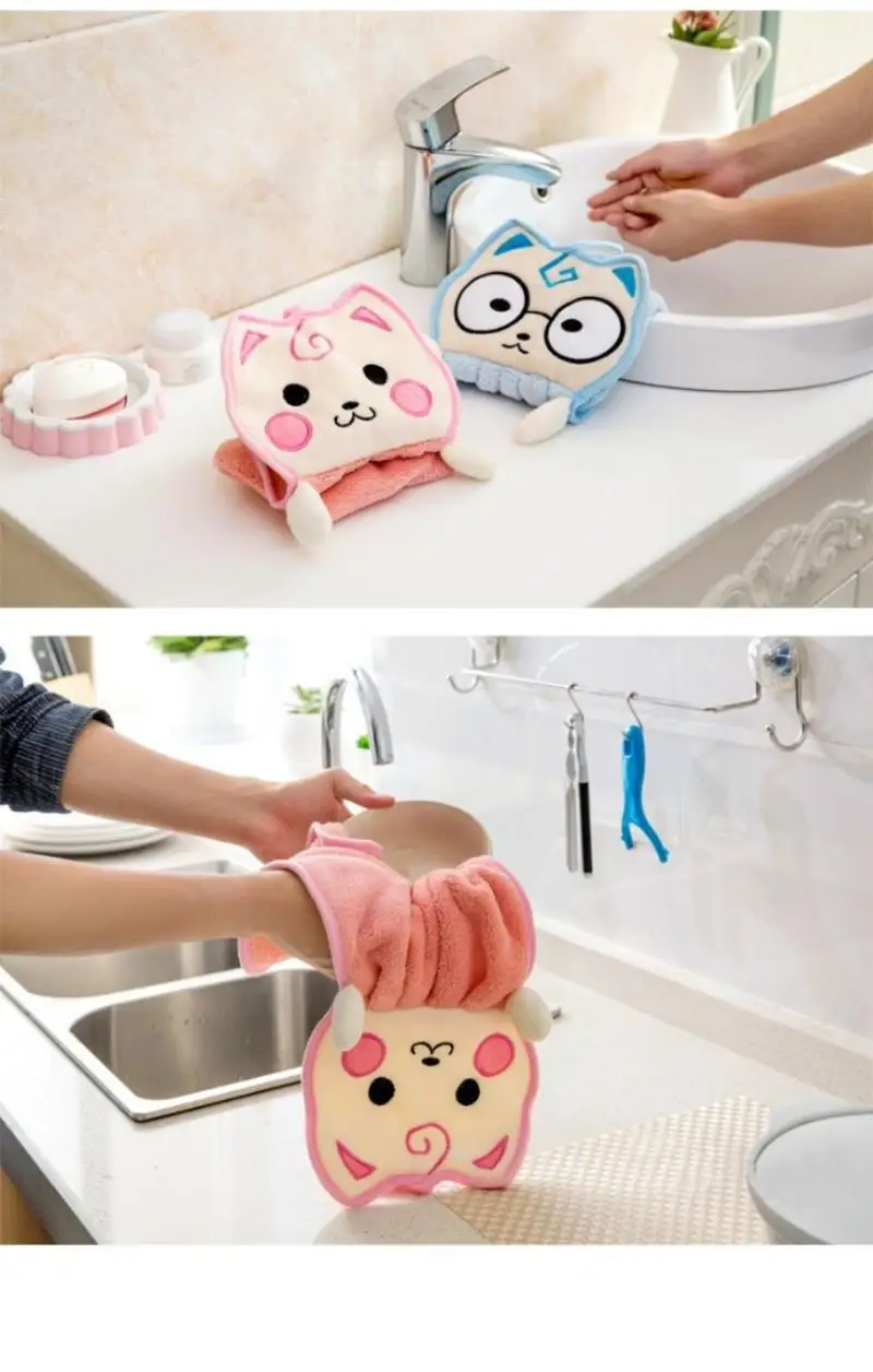 Kitchen bathroom cute soft towel strong absorbent dish towel dishcloth cartoon kitten hand towel