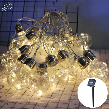 Solar String Light Outdoor Edison Vintage Plastic 10 Bulbs Hanging Waterproof String Lights for Deck Yard Tents Party Decor 1